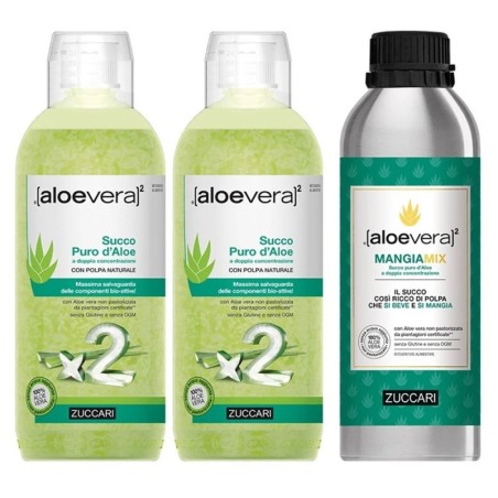 Aloevera
Succo puro d'Aloe
a doppia concentrazione
con polpa naturale