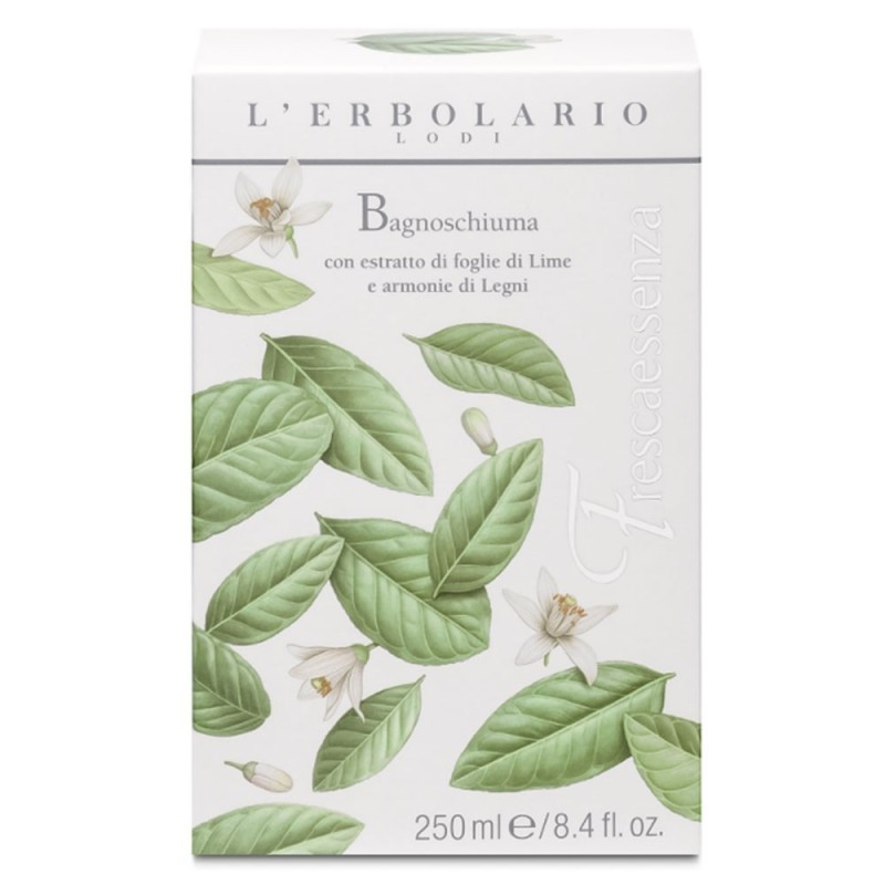 L'Erbolario
Frescaessenza
bagnoschiuma
con estratto di foglie di lime e armonie di legni
Flacone da 250 ml