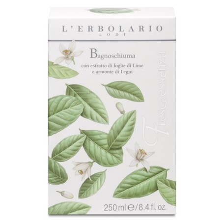L'Erbolario
Frescaessenza
bagnoschiuma
con estratto di foglie di lime e armonie di legni
Flacone da 250 ml