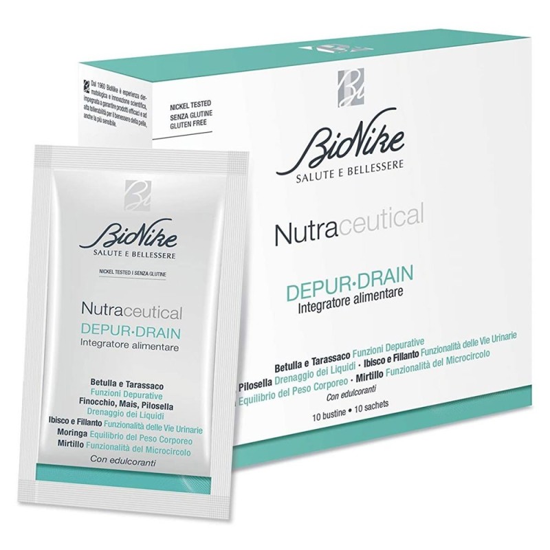 BioNike
Nutraceutical
depur-drain
con edulcoranti | nickel tested | senza glutine
Confezione da 10 buste