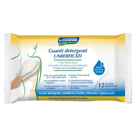 Dr. Ciccarelli
guanti detergenti
umidificati
Per una rapida pulizia del viso e corpo senza acqua