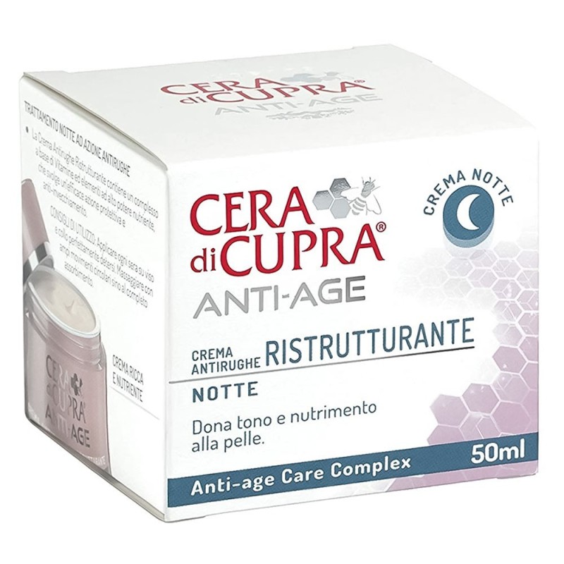 Cera di Cupra
anti-age
crema antirughe ristrutturante notte
dona tono e nutrimento alla pelle
Vasetto da 50 ml