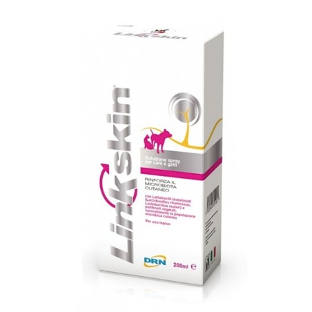 Linkskin
soluzione spray per cani e gatti
rinforza il microbiota cutaneo
per uso topico
Flacone spray 200 ml