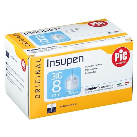 Pic solution
insupen original
31G x 8 mm
ago per penna
scatola da 100 pezzi