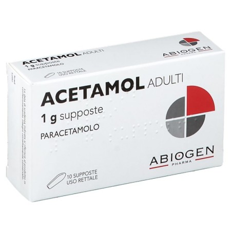 Acetamol
adulti
1 g supposte
paracetamolo
uso rettale
scatola da 10 supposte