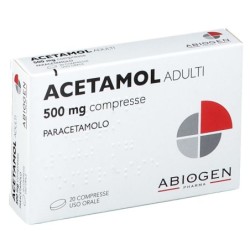 Acetamol adults 500 mg 20 tablets indicated for the symptomatic treatment of fever and mild to moderate pain