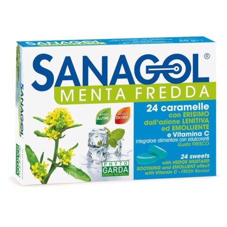 Sanagol menta fredda 24 caramelle con Erisimo e Vitamina C dall'azione lenitiva ed emolliente per la gola