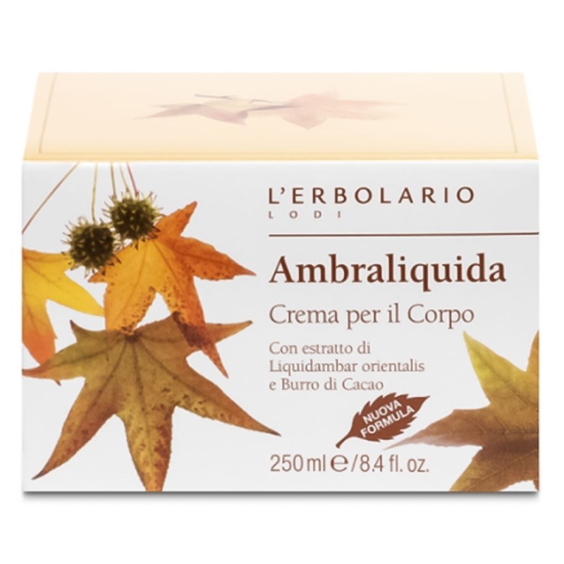 L'Erbolario
Ambraliquida
crema per il corpo
Ricca e profumata con estratto si Lquidambar orientalis e burro di cacao