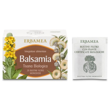 Erbamea
Balsamia
tisana biologica
per alleviare i fastidi delle prime vie respiratorie