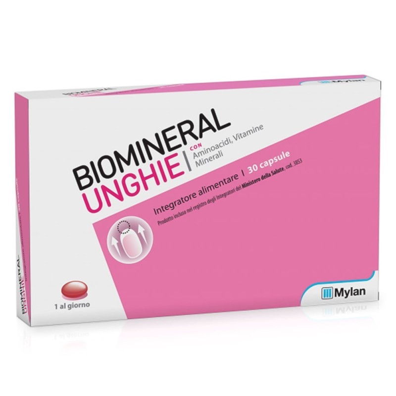 Biomineral
unghie
con aminoacidi, vitamine e minerali
scatola da 30 capsule molli