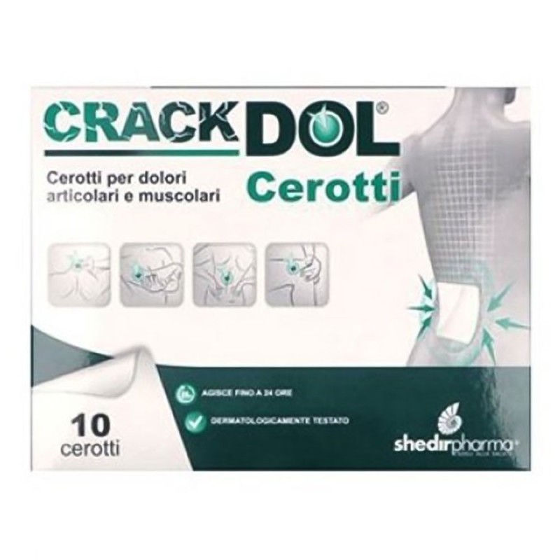 Crackdol
cerotti per dolori articolari e muscolari
agisce fino a 24 ore
dermatologicamente testato
confezione da 10 pezzi