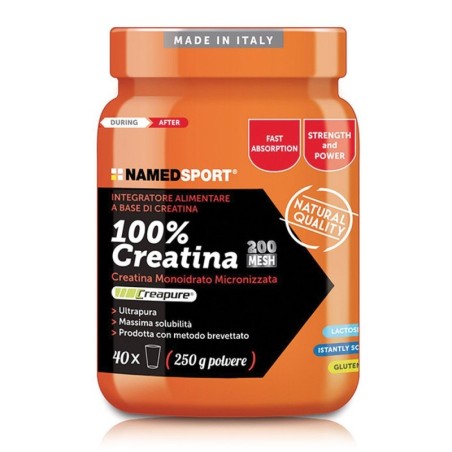 Named sport
Creatina 100%
Creatina monoidrato micronizzata
Ultrapura, massima solubilità, prodotta con metodo brevettato