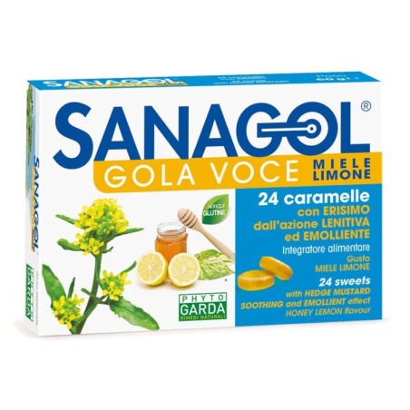 Sanagol Gola Voce Miele Limone 24 Caramelle con Erisimo dall'azione lenitiva ed emolliente per la gola