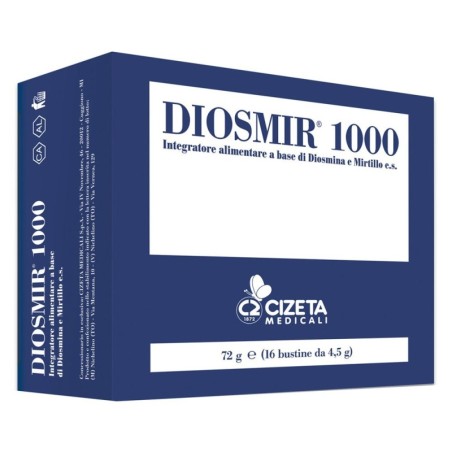 Diosmir 1000
Integratore alimentare a base di Diosmina e Mirtillo e.s.
scatola da 16 bustine da 4,5 g