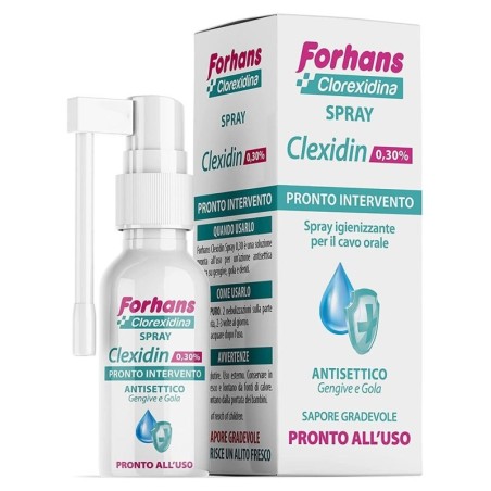 Forhans
clexidin 0,30%
clorexidina
pronto intervento, spray igienizzante per il cavo orale