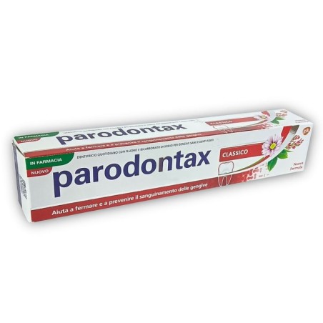 Parodontax
Herbal Classic
Dentifricio quotidiano con fluoro e bicarbonato di sodio per gengive sane e denti forti