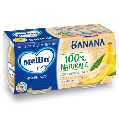 Mellin
omogeneizzato
banana
100% naturale, solo zuccheri della frutta
dall'inizio dello svezzamento (dal 4° mese compiuto)