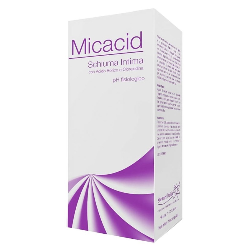 Micacid
schiuma intima
con Acido Borico e clorexidina
pH fisiologico
flacone da 100 ml