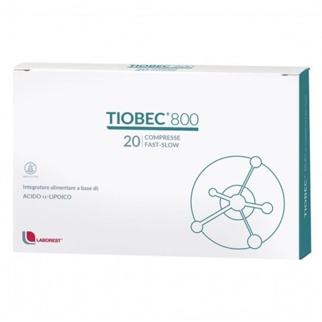 Tiobec 800
Integratore alimentare a base di acido α-Lipoico
senza glutine | senza lattosio
scatola da 20 compresse fast-slow