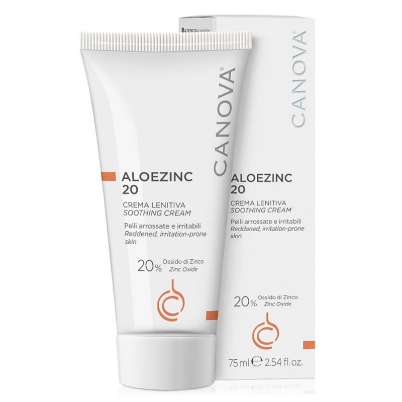 Canova
Aloezinc 20
crema lenitiva
Pelli arrossate e irritabili
20% ossido di zinco
tubo da 75 ml