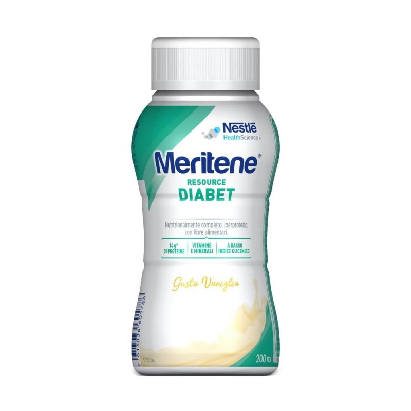 Meritene
Resource Diabet
nutrizionalmente completo, iperproteico, con fibre alimentari
bottiglietta da 200 ml