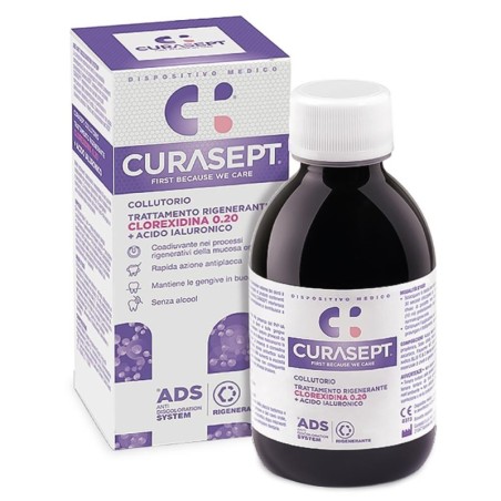 Curasept
ADS
collutorio
trattamento rigenerante
clorexidina 0.20 + acido ialuronico
flacone da 200 ml