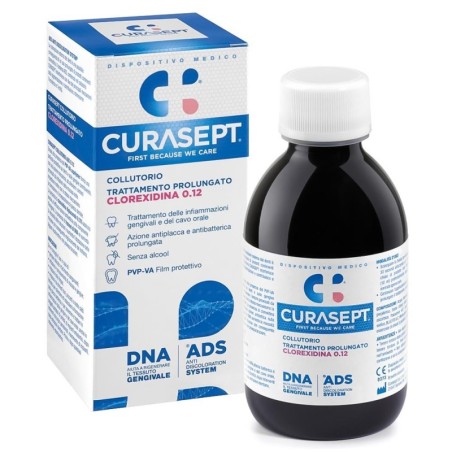 Curasept
ADS + DNA
collutorio
trattamento prolungato
clorexidina 0.12
flacone da 200 ml