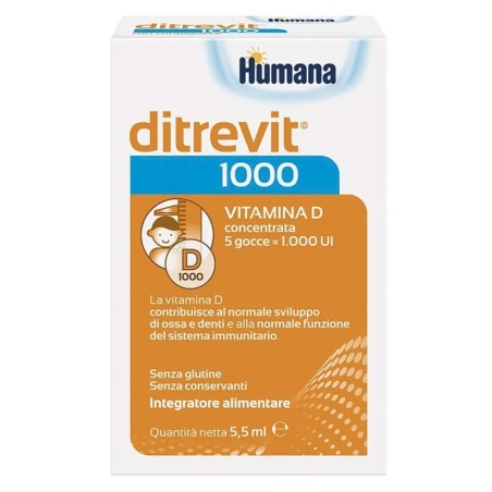 Ditrevit 1000
La vitamina D contribuisce al normale sviluppo di ossa e denti e alla normale funzione del sistema immunitario.