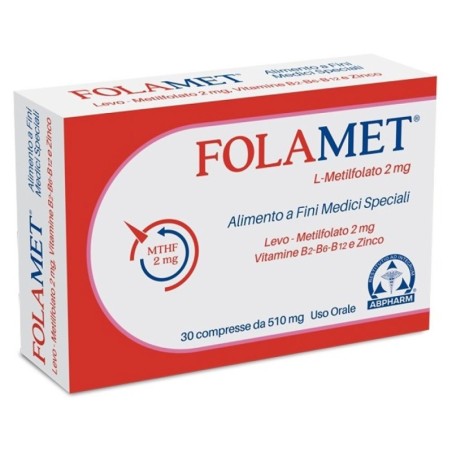 Folamet
alimento a fini medici speciali
L-Metifolato 2 mg
uso orale
scatola 30 compresse da 510 mg