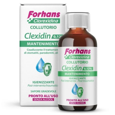 Forhans
clexidin 0,12%
collutorio
Coadiuvante il trattamento di stomatiti, paradontiti, alitosi