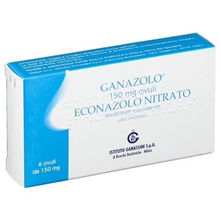 Ganazolo
150 mg ovuli
econazolo nitrato
medicinale equivalente
uso vaginale
scatola da 6 ovuli