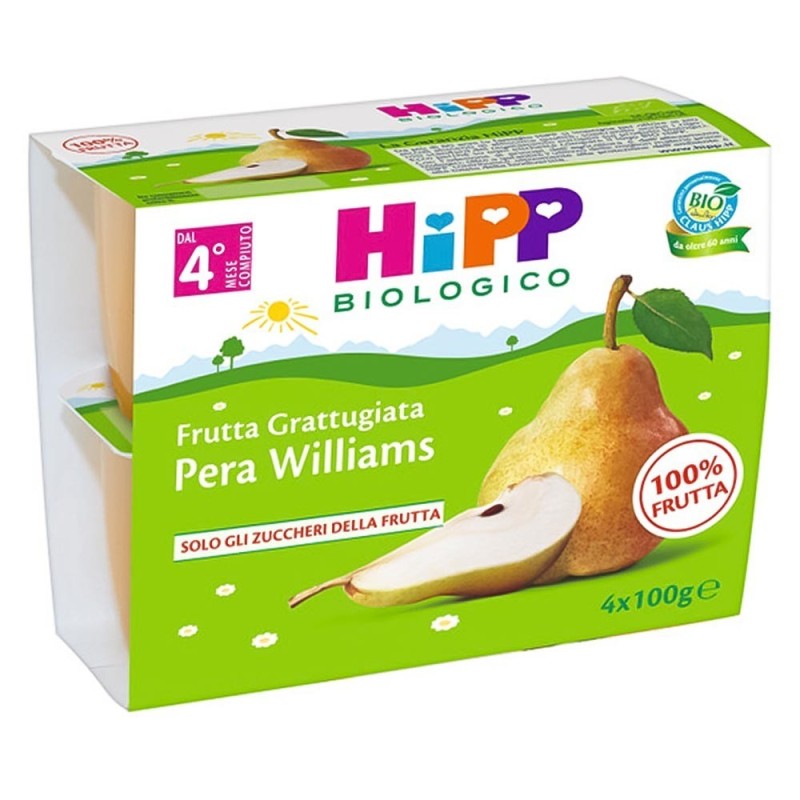 Hipp biologico
frutta grattugiata
pera williams
dal 4° mese
confezione 4 vasetti da 100 g