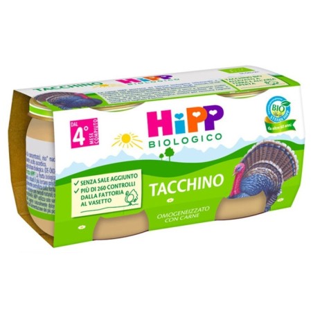 Hipp biologico
omogeneizzato
tacchino
dal 4° mese compiuto
confezione 2 vasetti da 80 g