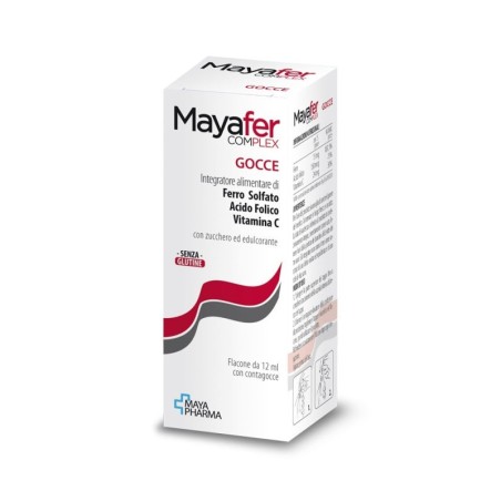 Mayafer
complex gocce
Integratore alimentare di ferro solfato, acido folico, vitamina C