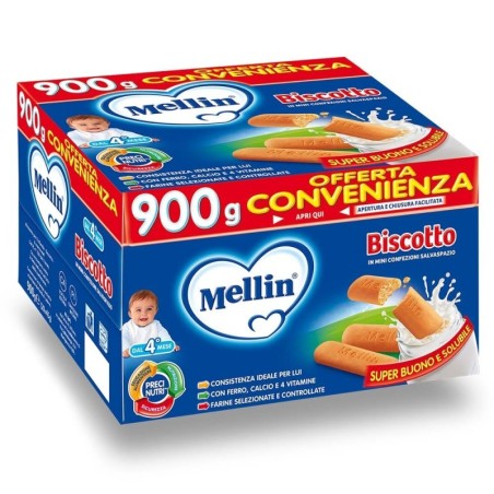 Mellin
biscotto classico
dal 4° mese
Confezione 900 g (20 bustine x 45 g)