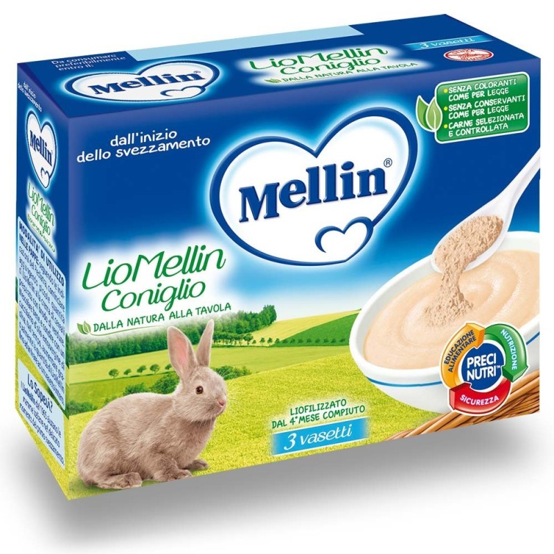 Mellin
LioMellin liofilizzato
coniglio
dall'inizio dello svezzamento (dal 4° mese compiuto)