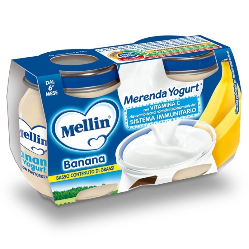 Mellin
merenda yogurt
banana
con vitamina C che contribuisce al normale funzionamento del sistema immunitario.