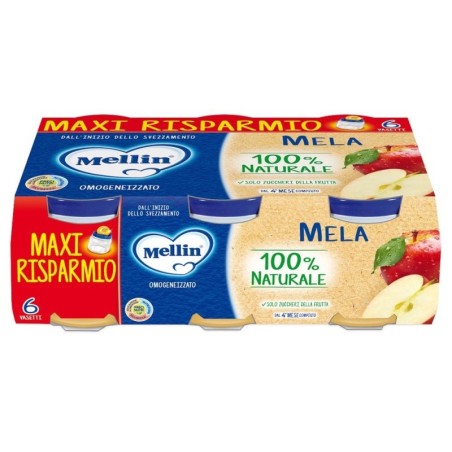 Mellin
omogeneizzato
mela
100% naturale, solo zuccheri della frutta
dall'inizio dello svezzamento (dal 4° mese)