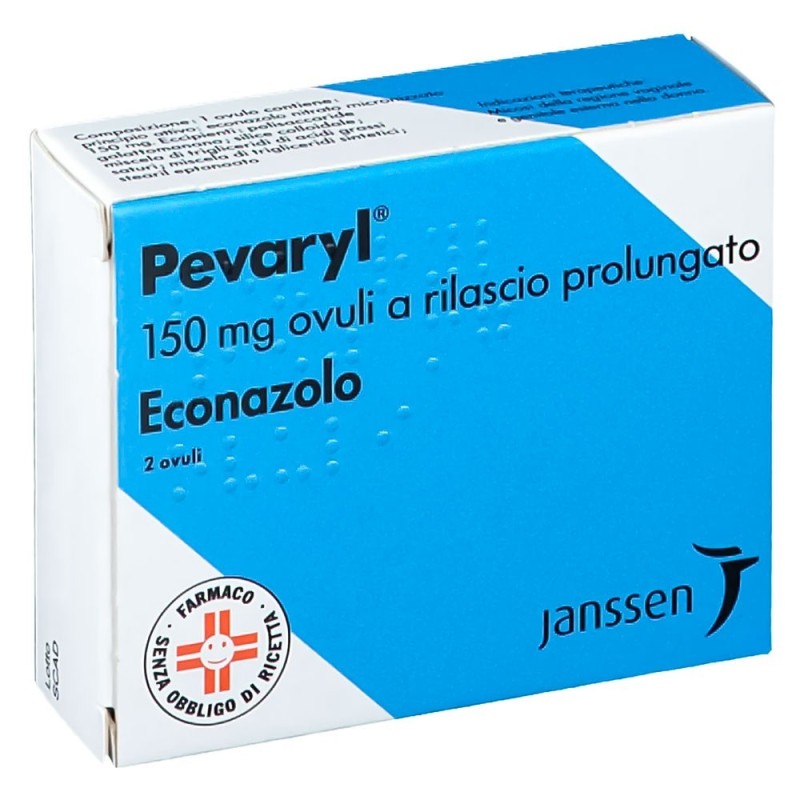 Pevaryl
150 mg ovuli vaginali a rilascio prolungato
econazolo
scatola da 2 ovuli