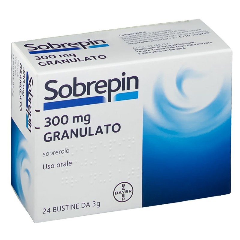 Sobrepin
300 mg granulato
sobrerolo
uso orale
scatola da 24 bustine