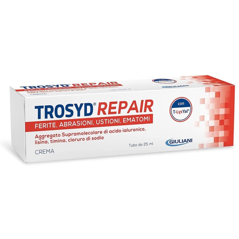 Trosyd
repair
ferite, abrasioni, ustioni
Aggregato supramolecolare di acido ialuronico, lisina timina cloruro di sodio