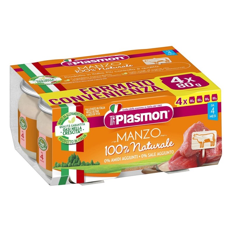 Plasmon
Omogeneizzato
Manzo
100% naturale
4 mesi+
Confezione 4 vasetti da 80 g