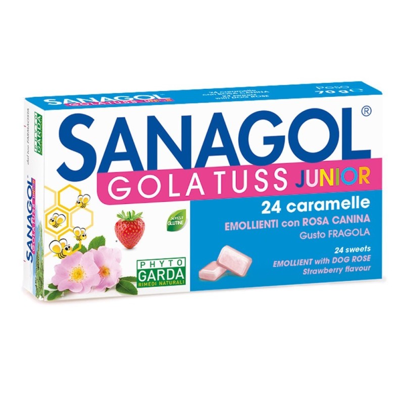 Sanagol Gola Tuss Junior Fragola 24 Caramelle Azione lenitiva ideale per i bambini che hanno tosse e sintomi da raffreddamento