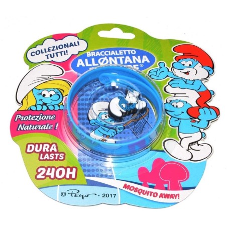 Braccialetto allontana zanzare
puffi
protezione naturale
durata 240 ore
blister 1 pezzo