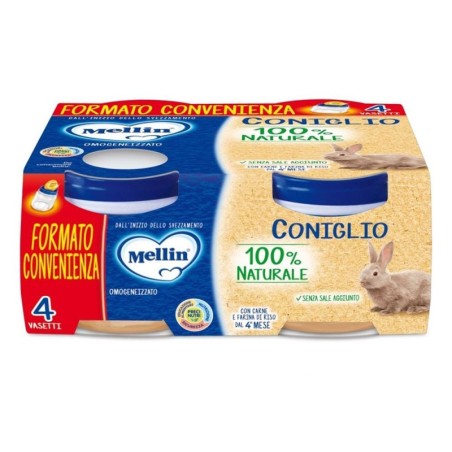 Mellin
Omogeneizzato
Coniglio
100% naturale
4 mesi+
Confezione 4 vasetti da 8