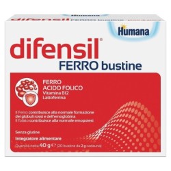 Humana
Difensil
ferro bustine
il ferro contribuisce alla formazione dei globuli rossi e dell'emoglobina