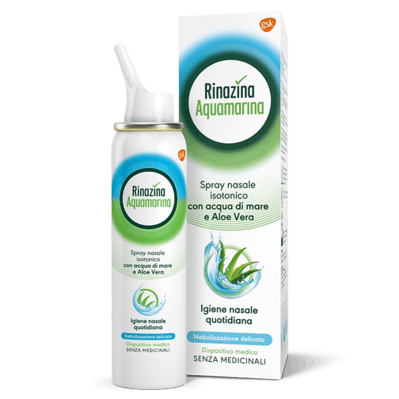 Rinazina Aquamarina Isotonica Aloe 100 ml Spray delicato nasale isotonico con acqua di mare e aloe vera