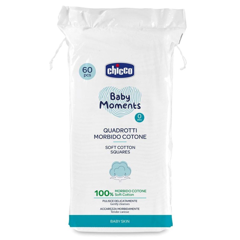 Chicco
Baby moments
Quadrotti morbido cotone
100% morbido cotone
0+ mesi
Confezione da 60 pezzi