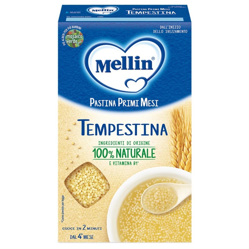 Mellin
Pastina primi mesi
Tempestina
Ingredienti di origine 100% naturale e vitamina B1
