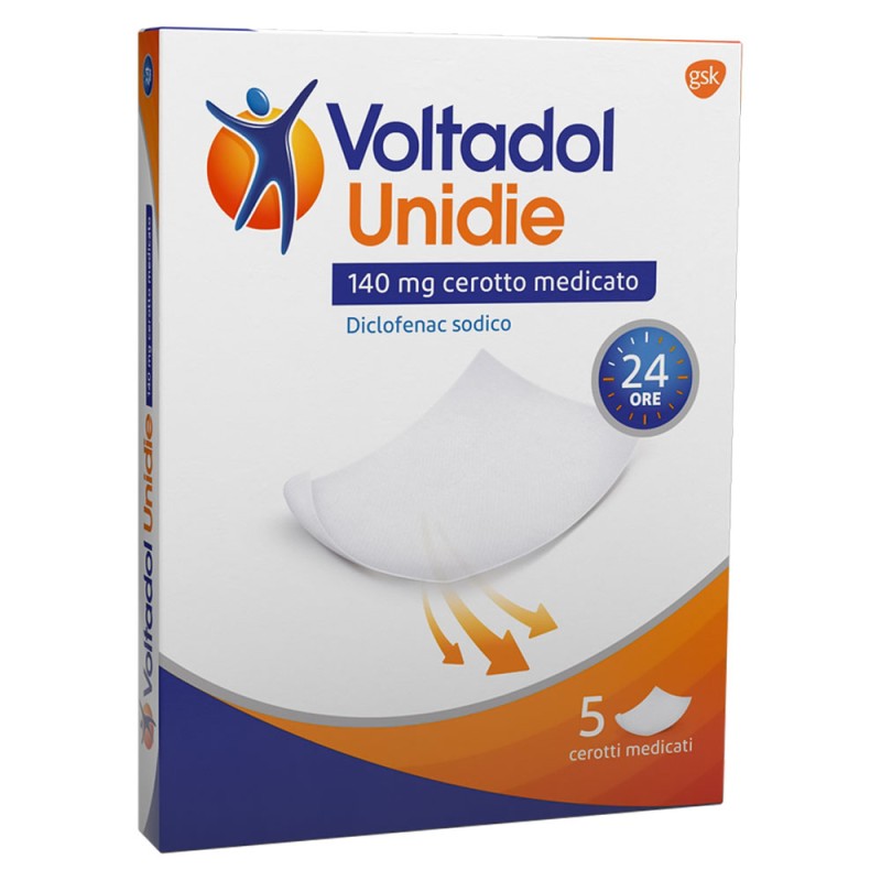 Voltadol
Unidie
140 mg cerotto medicato
diclofenac sodico
24 ore
confezione da 5 cerotti medicati